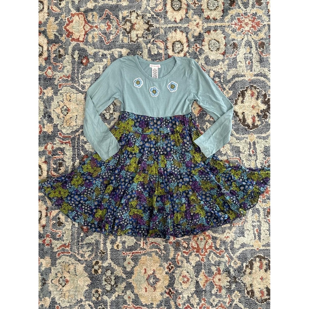 Mimi & Maggie Dress Girls 6X Blue Floral Tiered Crochet Boho EUC
